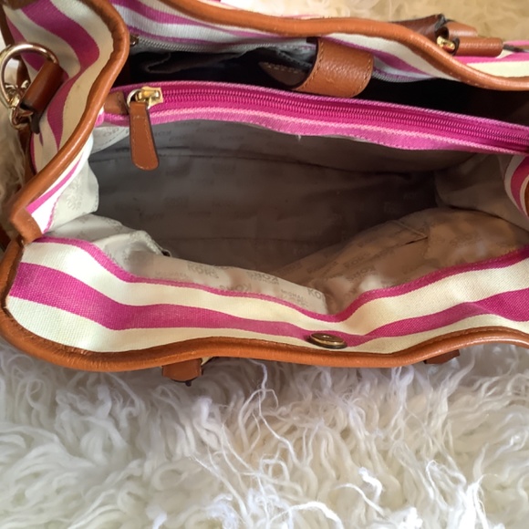 MICHAEL Michael KORS Fusia/pink and White Striped Canvas leather Hamilton Large - Picture 11 of 15